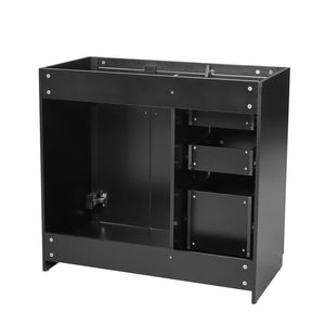 English Elm 36 Inch Freestanding Bathroom Vanity Solid Poplar Cabinet with Diamond Groove Soft Close Doors Black N710P460730B