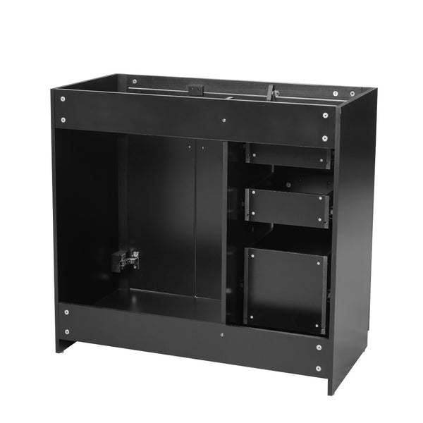 English Elm 36 Inch Freestanding Bathroom Vanity Solid Poplar Cabinet with Diamond Groove Soft Close Doors Black N710P460730B