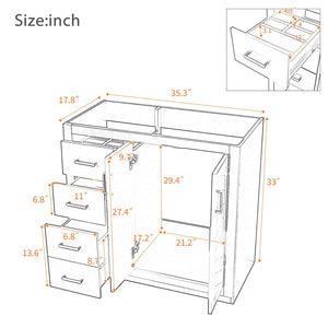 English Elm 36 Inch Freestanding Bathroom Vanity Solid Poplar Cabinet with Diamond Groove Soft Close Doors Black N710P460730B