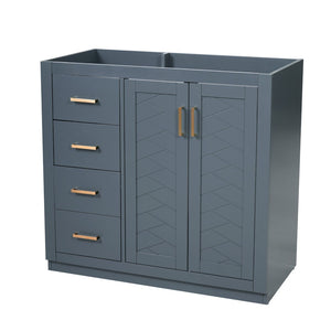 English Elm 36 Inch Freestanding Bathroom Vanity Solid Poplar Cabinet with Diamond Groove Soft Close Doors Blue N710P460730C