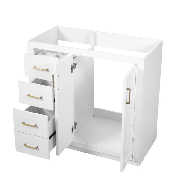 English Elm 36 Inch Freestanding Bathroom Vanity Solid Poplar Cabinet with Diamond Groove Soft Close Doors White N710P460730K