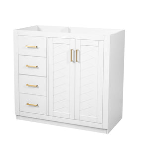 English Elm 36 Inch Freestanding Bathroom Vanity Solid Poplar Cabinet with Diamond Groove Soft Close Doors White N710P460730K