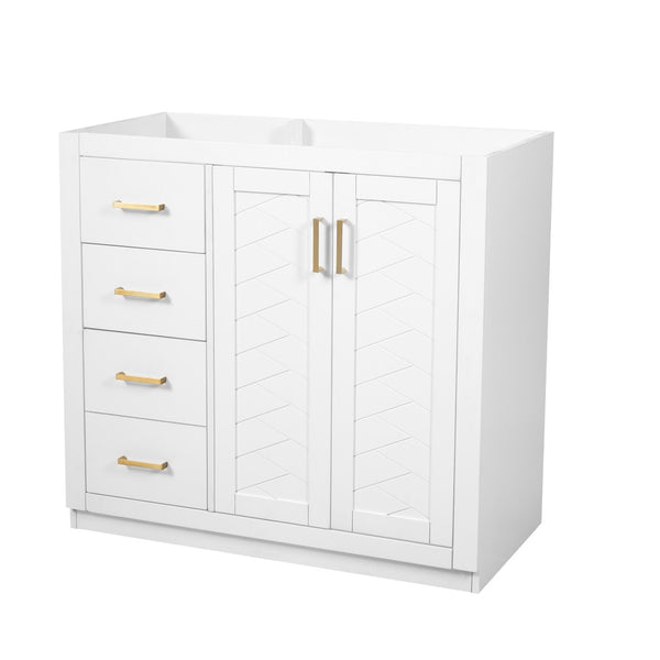 English Elm 36 Inch Freestanding Bathroom Vanity Solid Poplar Cabinet with Diamond Groove Soft Close Doors White N710P460730K