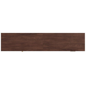 English Elm 70 Inch Mid Century Media Console with Wave Glass Doors Pine Legs and Two Drawers N710P461254P