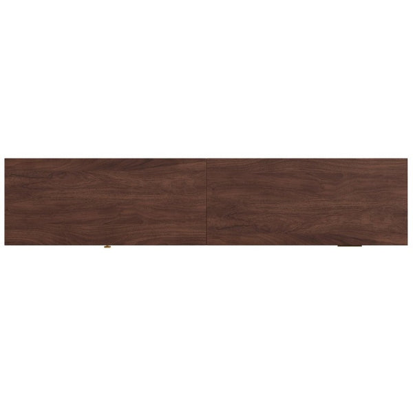 English Elm 70 Inch Mid Century Media Console with Wave Glass Doors Pine Legs and Two Drawers N710P461254P