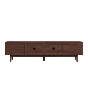 English Elm 70 Inch Mid Century Media Console with Wave Glass Doors Pine Legs and Two Drawers N710P461254P