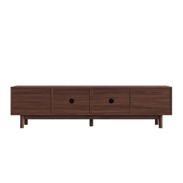 English Elm 70 Inch Mid Century Media Console with Wave Glass Doors Pine Legs and Two Drawers N710P461254P