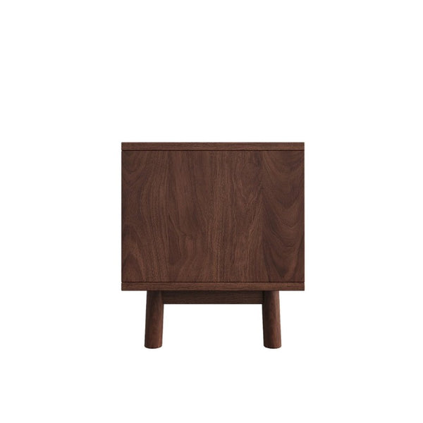 English Elm 70 Inch Mid Century Media Console with Wave Glass Doors Pine Legs and Two Drawers N710P461254P