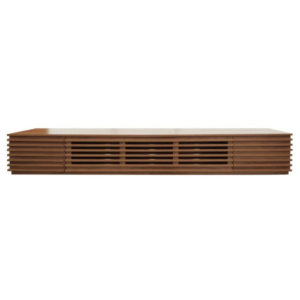 English Elm 86-Inch Walnut MDF Media Console with Slatted Flip Doors Soft Close Hinges Living Room N710P468994P