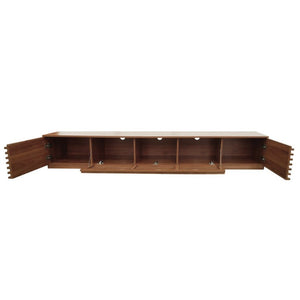 English Elm 86-Inch Walnut MDF Media Console with Slatted Flip Doors Soft Close Hinges Living Room N710P468994P