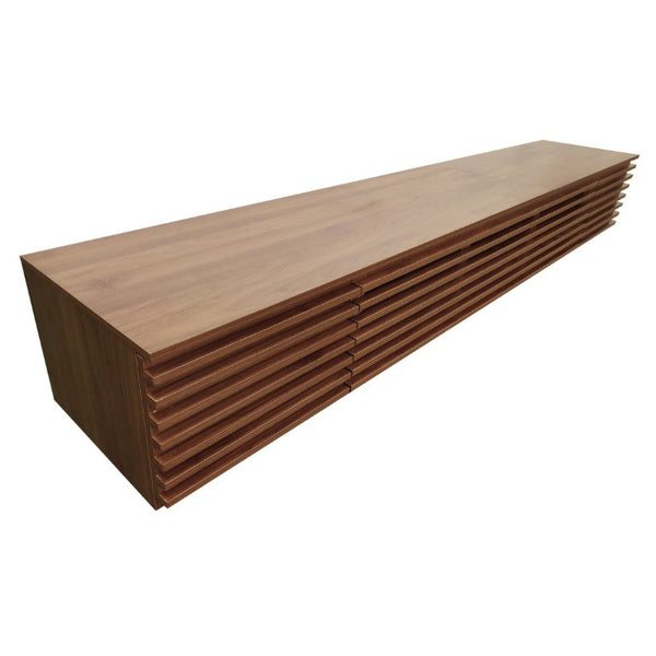English Elm 86-Inch Walnut MDF Media Console with Slatted Flip Doors Soft Close Hinges Living Room N710P468994P