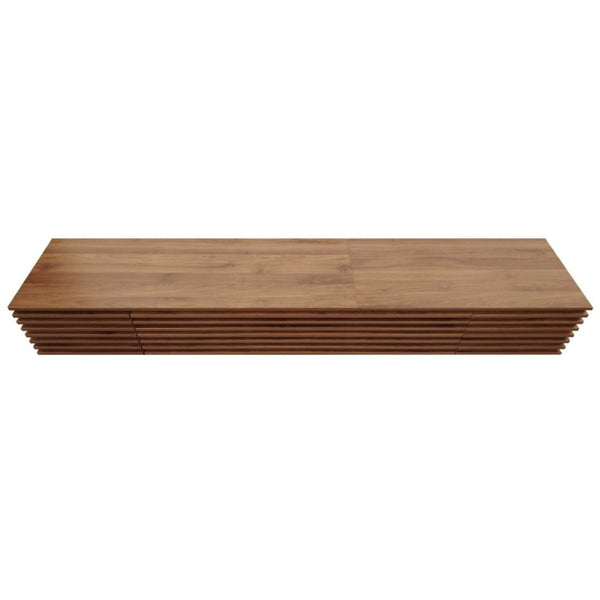 English Elm 86-Inch Walnut MDF Media Console with Slatted Flip Doors Soft Close Hinges Living Room N710P468994P
