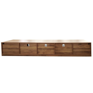 English Elm 86-Inch Walnut MDF Media Console with Slatted Flip Doors Soft Close Hinges Living Room N710P468994P