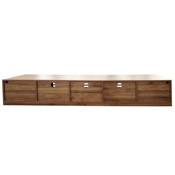 English Elm 86-Inch Walnut MDF Media Console with Slatted Flip Doors Soft Close Hinges Living Room N710P468994P