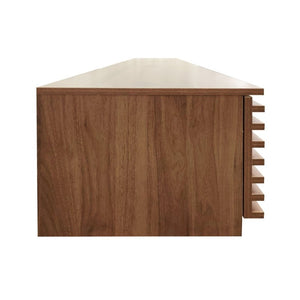 English Elm 86-Inch Walnut MDF Media Console with Slatted Flip Doors Soft Close Hinges Living Room N710P468994P