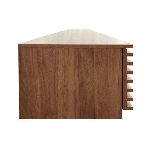 English Elm 86-Inch Walnut MDF Media Console with Slatted Flip Doors Soft Close Hinges Living Room N710P468994P