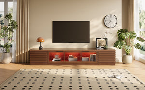 English Elm 70-Inch Walnut Finish Entertainment Center with RGB Lighting and Slatted Cabinet Doors N710P468995P