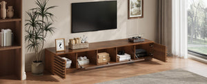 English Elm 70-Inch Walnut Finish Entertainment Center with RGB Lighting and Slatted Cabinet Doors N710P468995P