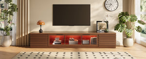 English Elm 70-Inch Walnut Finish Entertainment Center with RGB Lighting and Slatted Cabinet Doors N710P468995P