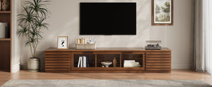 English Elm 70-Inch Walnut Finish Entertainment Center with RGB Lighting and Slatted Cabinet Doors N710P468995P