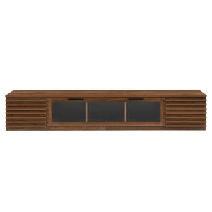 English Elm 70-Inch Walnut Finish Entertainment Center with RGB Lighting and Slatted Cabinet Doors N710P468995P