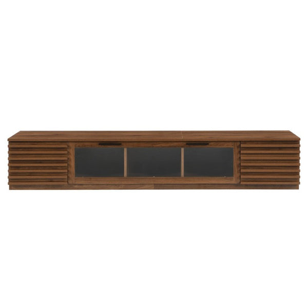 English Elm 70-Inch Walnut Finish Entertainment Center with RGB Lighting and Slatted Cabinet Doors N710P468995P