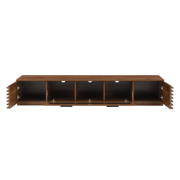 English Elm 70-Inch Walnut Finish Entertainment Center with RGB Lighting and Slatted Cabinet Doors N710P468995P