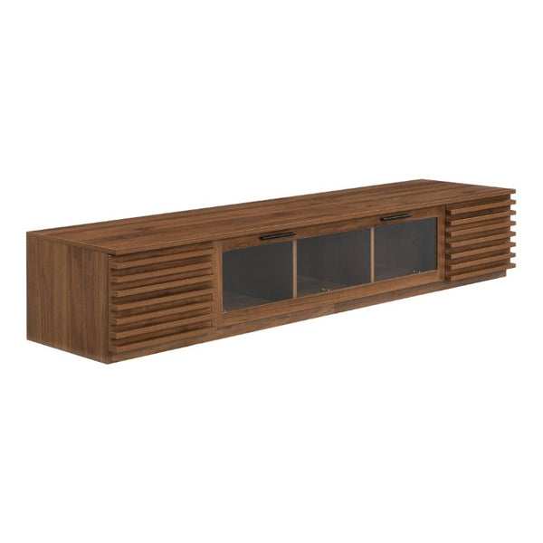 English Elm 70-Inch Walnut Finish Entertainment Center with RGB Lighting and Slatted Cabinet Doors N710P468995P