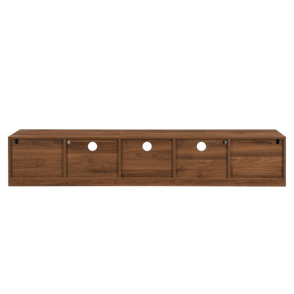 English Elm 70-Inch Walnut Finish Entertainment Center with RGB Lighting and Slatted Cabinet Doors N710P468995P