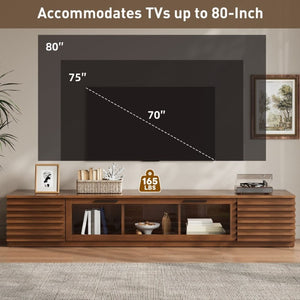 English Elm 70-Inch Walnut Finish Entertainment Center with RGB Lighting and Slatted Cabinet Doors N710P468995P