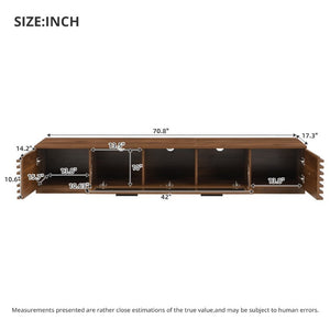 English Elm 70-Inch Walnut Finish Entertainment Center with RGB Lighting and Slatted Cabinet Doors N710P468995P