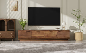 English Elm 78-Inch Walnut Fluted TV Stand with Soft Close Doors and Cable Management for Living Room N710P468996P