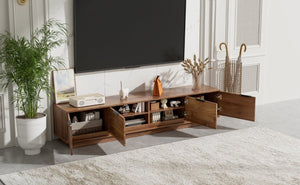 English Elm 78-Inch Walnut Fluted TV Stand with Soft Close Doors and Cable Management for Living Room N710P468996P
