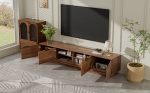 English Elm 78-Inch Walnut Fluted TV Stand with Soft Close Doors and Cable Management for Living Room N710P468996P