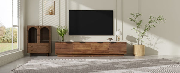 English Elm 78-Inch Walnut Fluted TV Stand with Soft Close Doors and Cable Management for Living Room N710P468996P