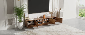 English Elm 78-Inch Walnut Fluted TV Stand with Soft Close Doors and Cable Management for Living Room N710P468996P