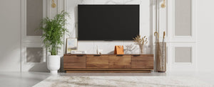 English Elm 78-Inch Walnut Fluted TV Stand with Soft Close Doors and Cable Management for Living Room N710P468996P