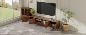 English Elm 78-Inch Walnut Fluted TV Stand with Soft Close Doors and Cable Management for Living Room N710P468996P