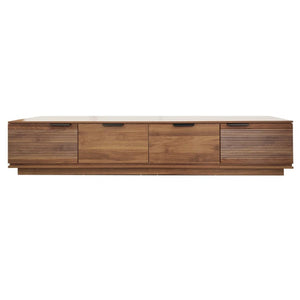 English Elm 78-Inch Walnut Fluted TV Stand with Soft Close Doors and Cable Management for Living Room N710P468996P