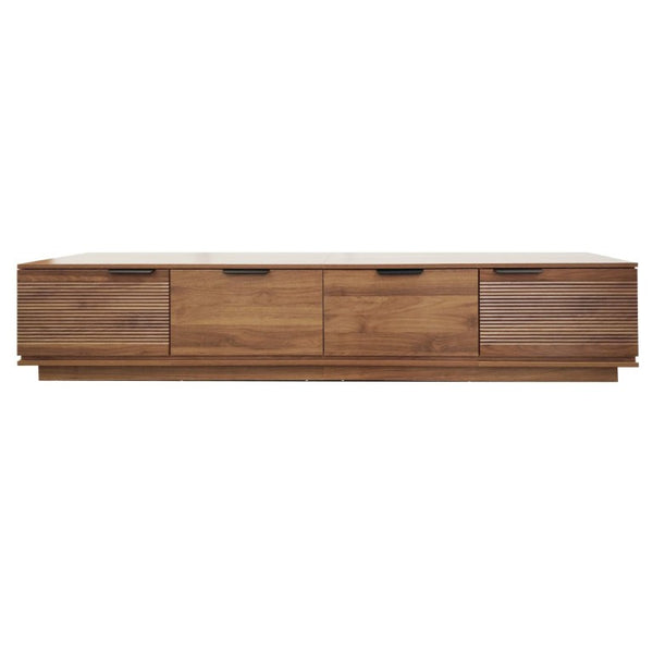 English Elm 78-Inch Walnut Fluted TV Stand with Soft Close Doors and Cable Management for Living Room N710P468996P