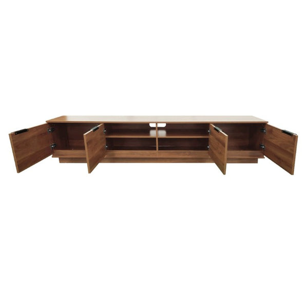 English Elm 78-Inch Walnut Fluted TV Stand with Soft Close Doors and Cable Management for Living Room N710P468996P