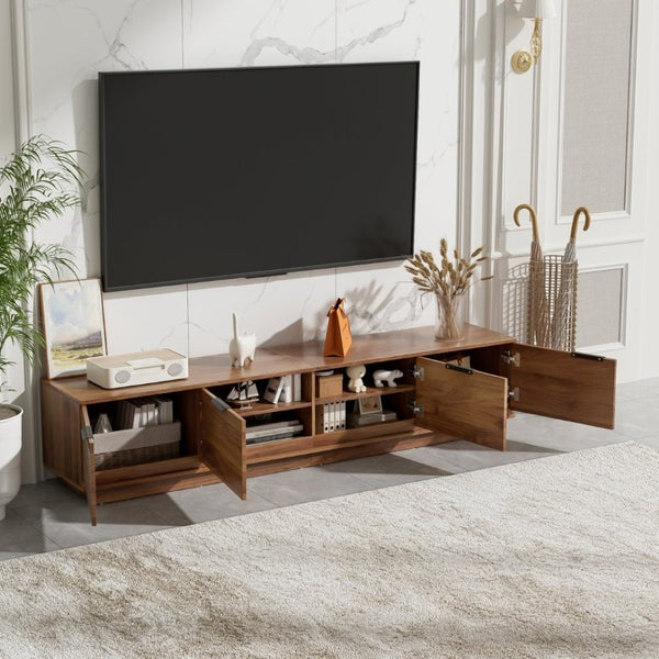 English Elm 78-Inch Walnut Fluted TV Stand with Soft Close Doors and Cable Management for Living Room N710P468996P