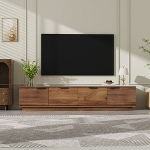 English Elm 78-Inch Walnut Fluted TV Stand with Soft Close Doors and Cable Management for Living Room N710P468996P