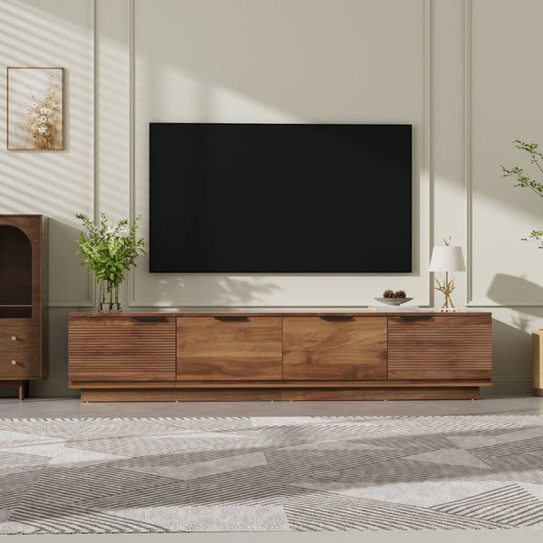 English Elm 78-Inch Walnut Fluted TV Stand with Soft Close Doors and Cable Management for Living Room N710P468996P