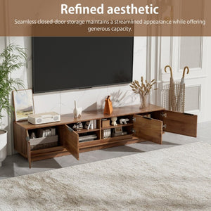 English Elm 78-Inch Walnut Fluted TV Stand with Soft Close Doors and Cable Management for Living Room N710P468996P