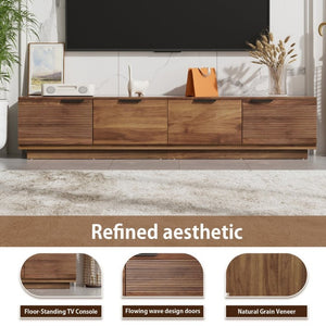 English Elm 78-Inch Walnut Fluted TV Stand with Soft Close Doors and Cable Management for Living Room N710P468996P