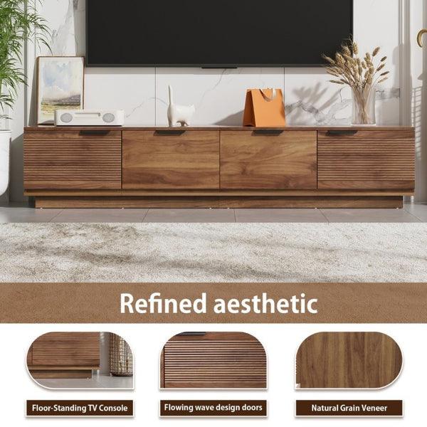 English Elm 78-Inch Walnut Fluted TV Stand with Soft Close Doors and Cable Management for Living Room N710P468996P