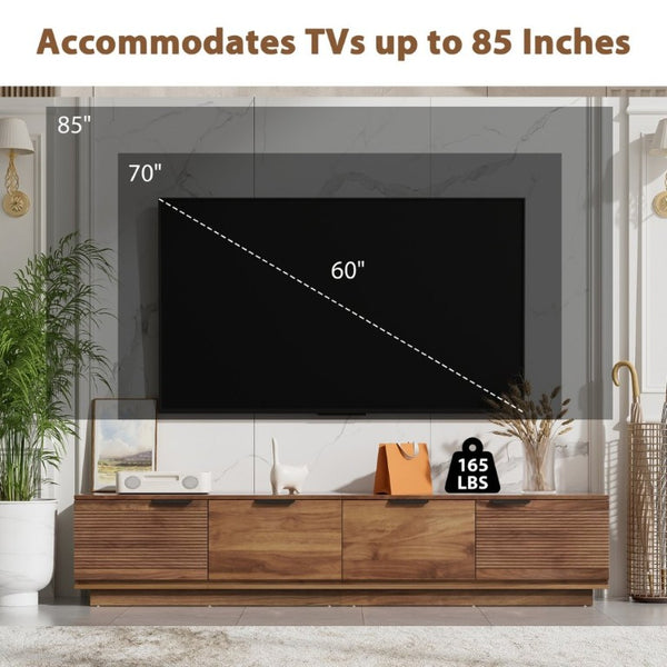 English Elm 78-Inch Walnut Fluted TV Stand with Soft Close Doors and Cable Management for Living Room N710P468996P