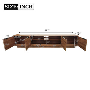 English Elm 78-Inch Walnut Fluted TV Stand with Soft Close Doors and Cable Management for Living Room N710P468996P