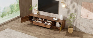 English Elm 78-Inch Rattan Media Console Walnut MDF Cabinet with Drawers Open Shelving Living Room N710P468997P